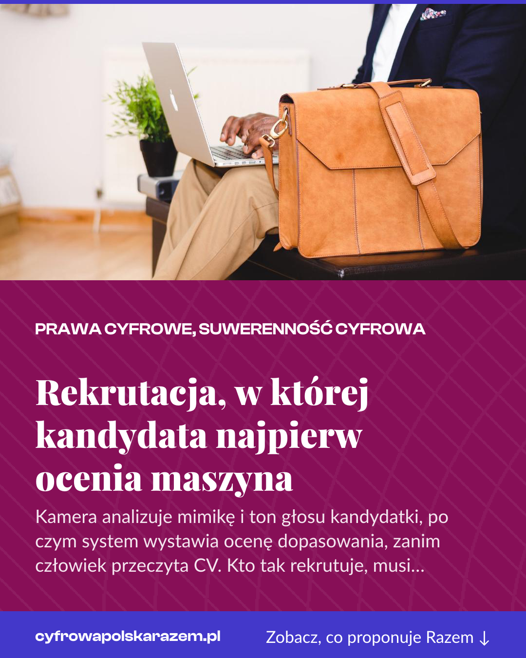 Grafika pionowa do udostępnienia: Rekrutacja, w której kandydata najpierw ocenia maszyna