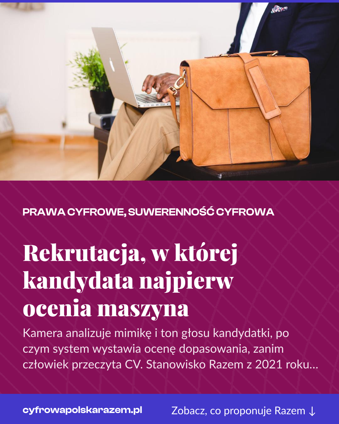 Grafika pionowa do udostępnienia: Rekrutacja, w której kandydata najpierw ocenia maszyna