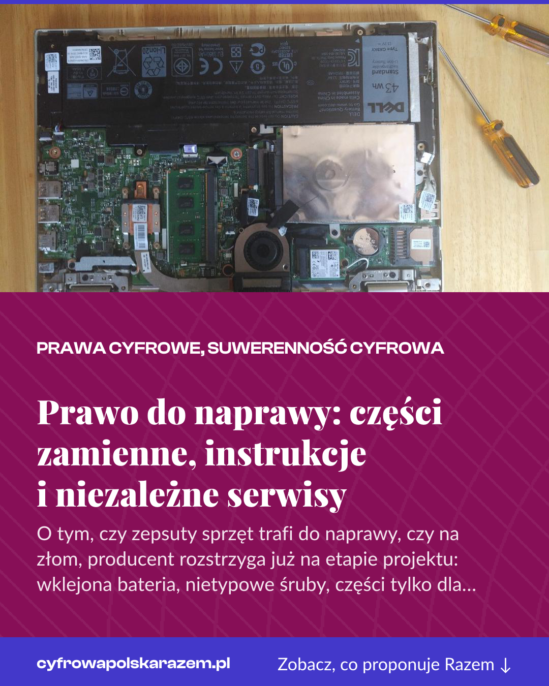 Grafika pionowa do udostępnienia: Prawo do naprawy: części zamienne, instrukcje i niezależne serwisy