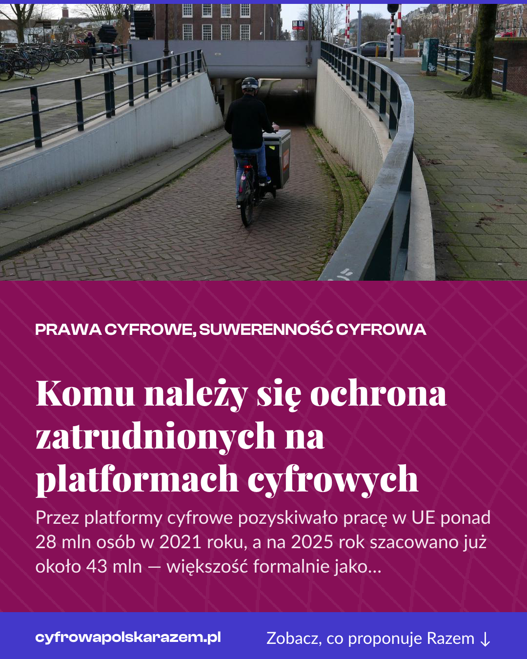 Grafika pionowa do udostępnienia: Komu należy się ochrona zatrudnionych na platformach cyfrowych